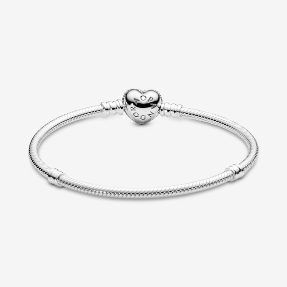 PANDORA Moments Sparkling Heart Clasp Snake Chain Bracelet - Picture 5 of 8